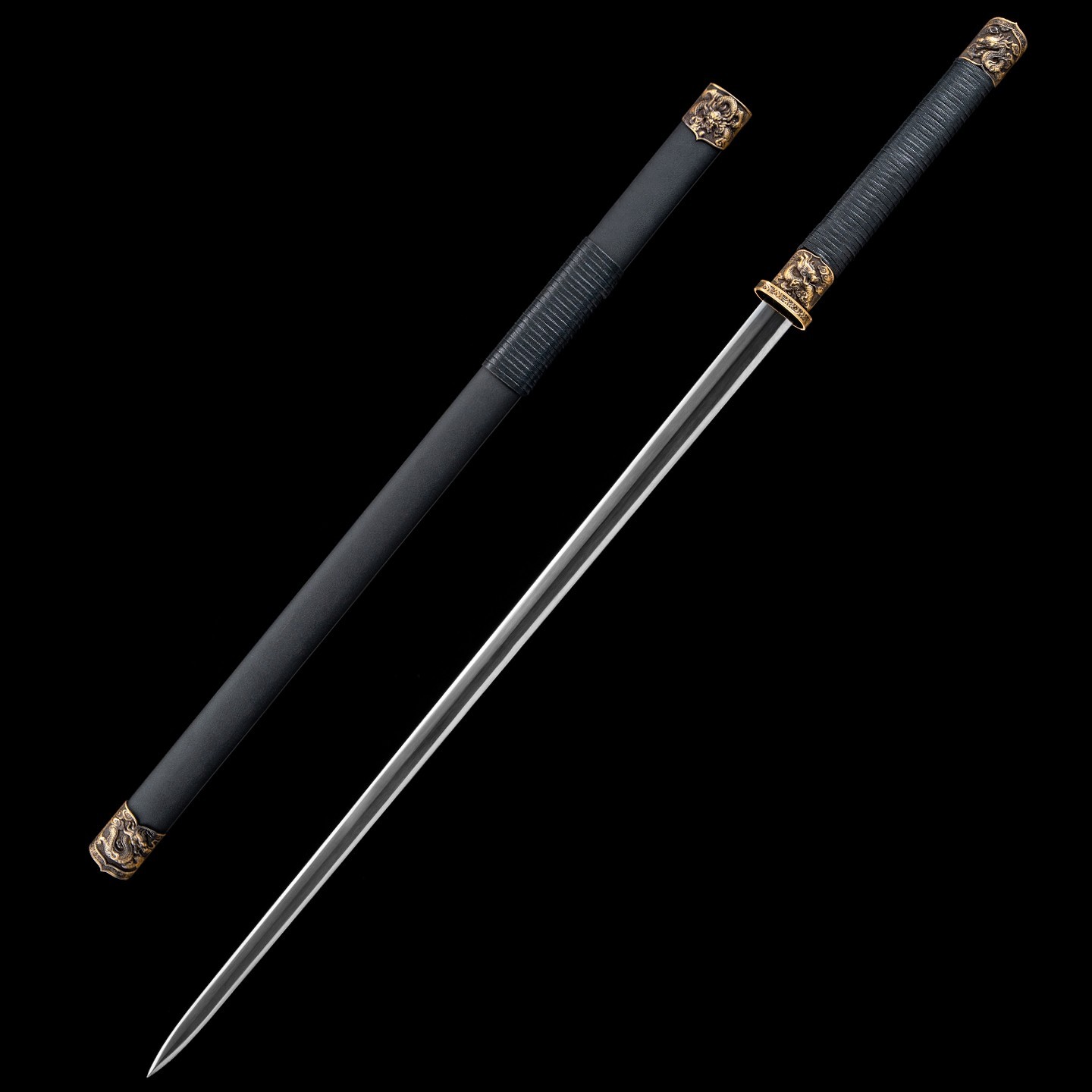 Octagonal Jian Manganese‑Steel Blade Brass Fittings Painted Iron Scabbard Sword