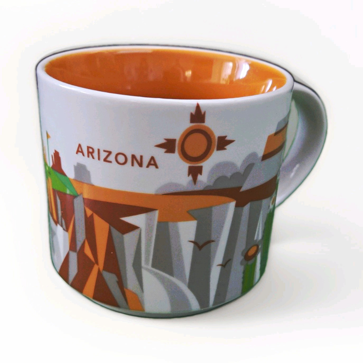 Starbucks Arizona Collector Mug Cactus Design White/Gray Orange Interior Starbucks Arizona Collector Mug Cactus Design White/Gray Orange Interior