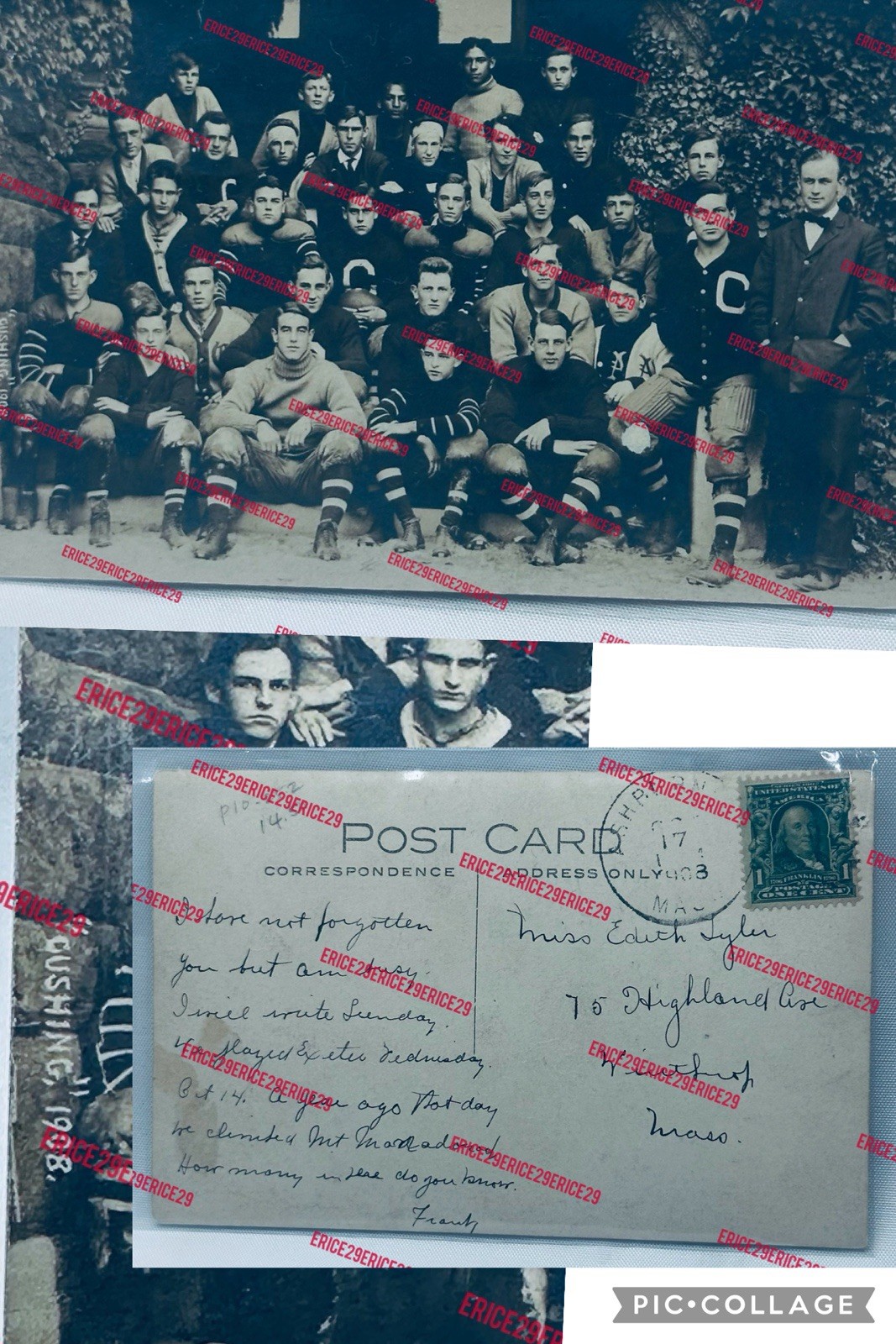 1908 Cushing Academy Ashburnham, Massachusetts Penguin Football Team Postcard