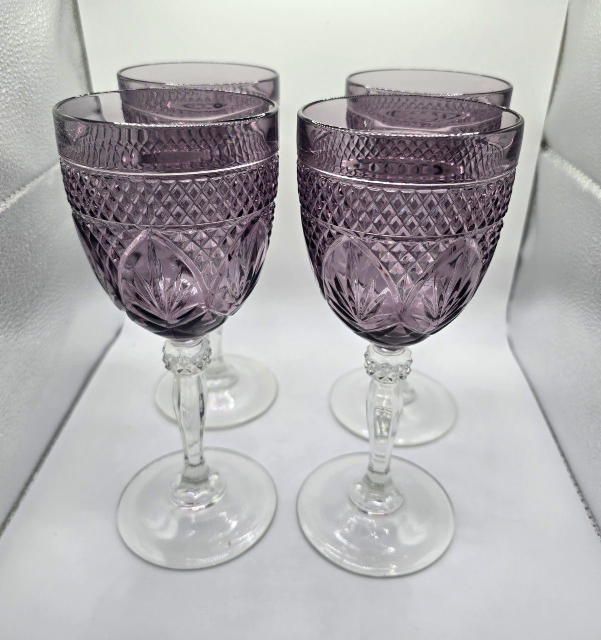Cristal d’Arques Antique Amethyst Purple Water Goblets Set of 4 Clear Stem