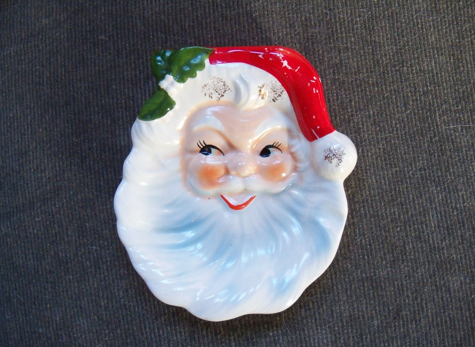 1950s/60s Vintage Japan Quality Ceramic Painted Santa Face Tray / Wall Plague