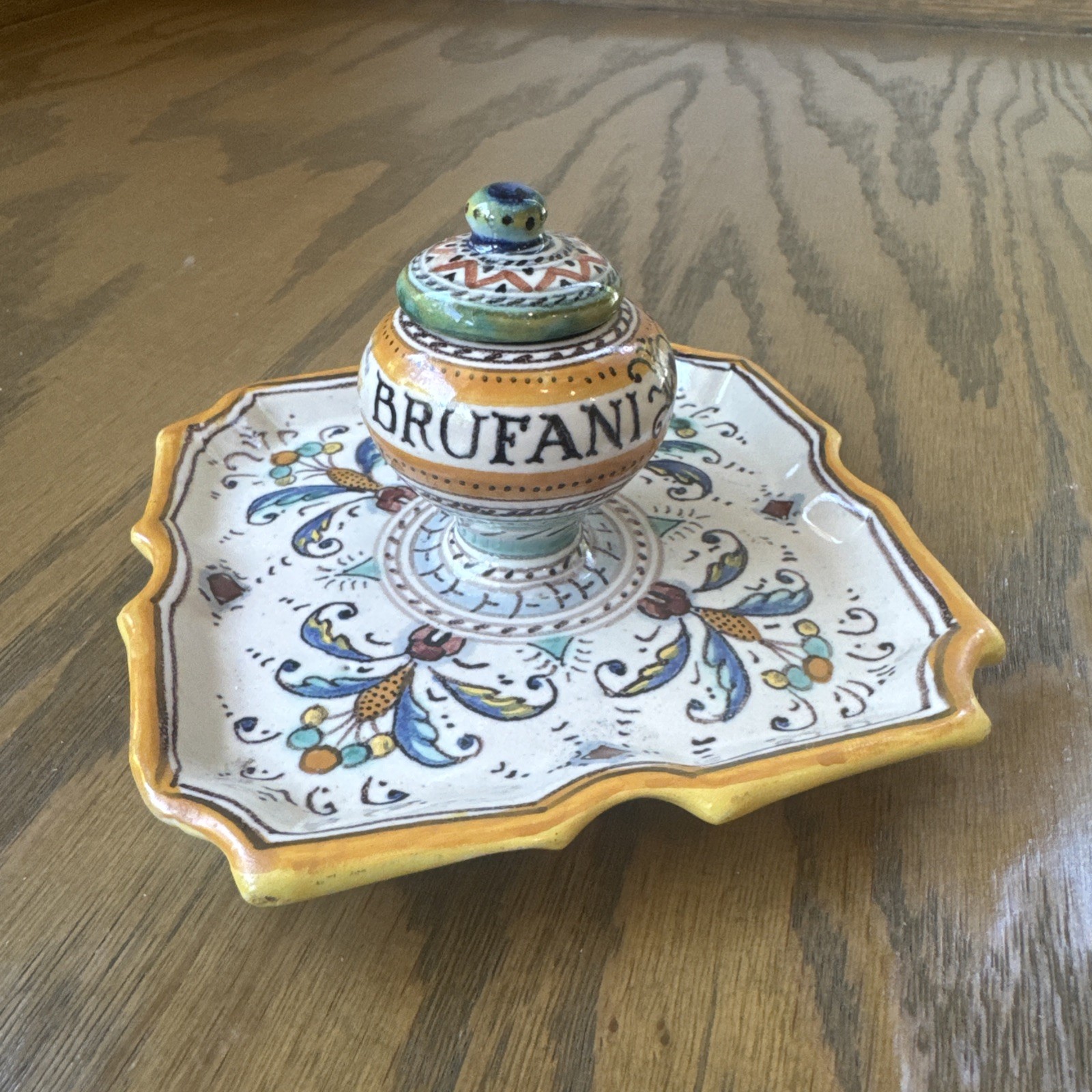 Vintage Deruta Majolica Inkwell Set Sina Hotel Brufani Palace Perugia Italy