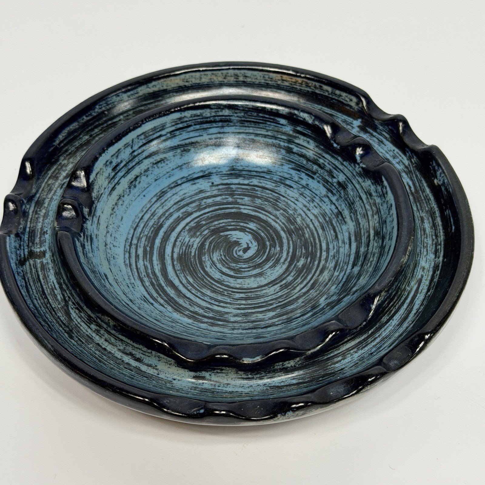 Vtg Stangl Pottery Blue Pompeii Ashtray Striped Navy Turquoise 5232 MCM 6.5\