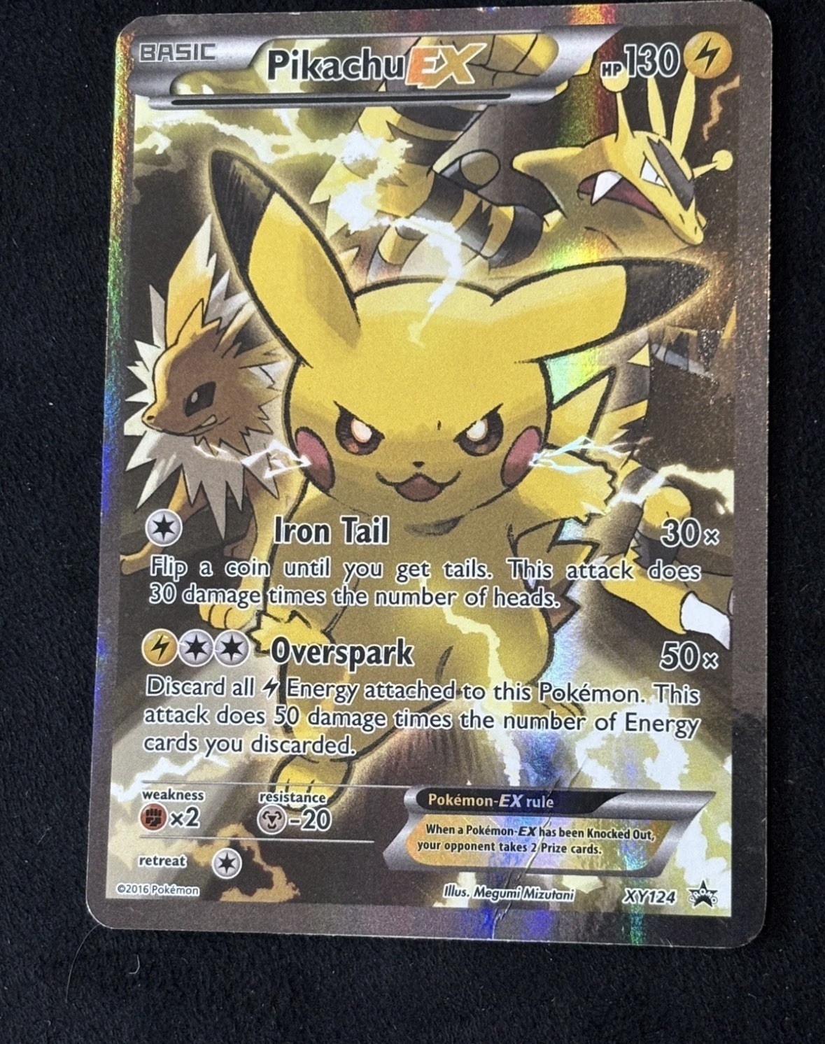 Pokémon TCG Pikachu EX XY124 Black Star Promo Card 2016 Rare HP Crease