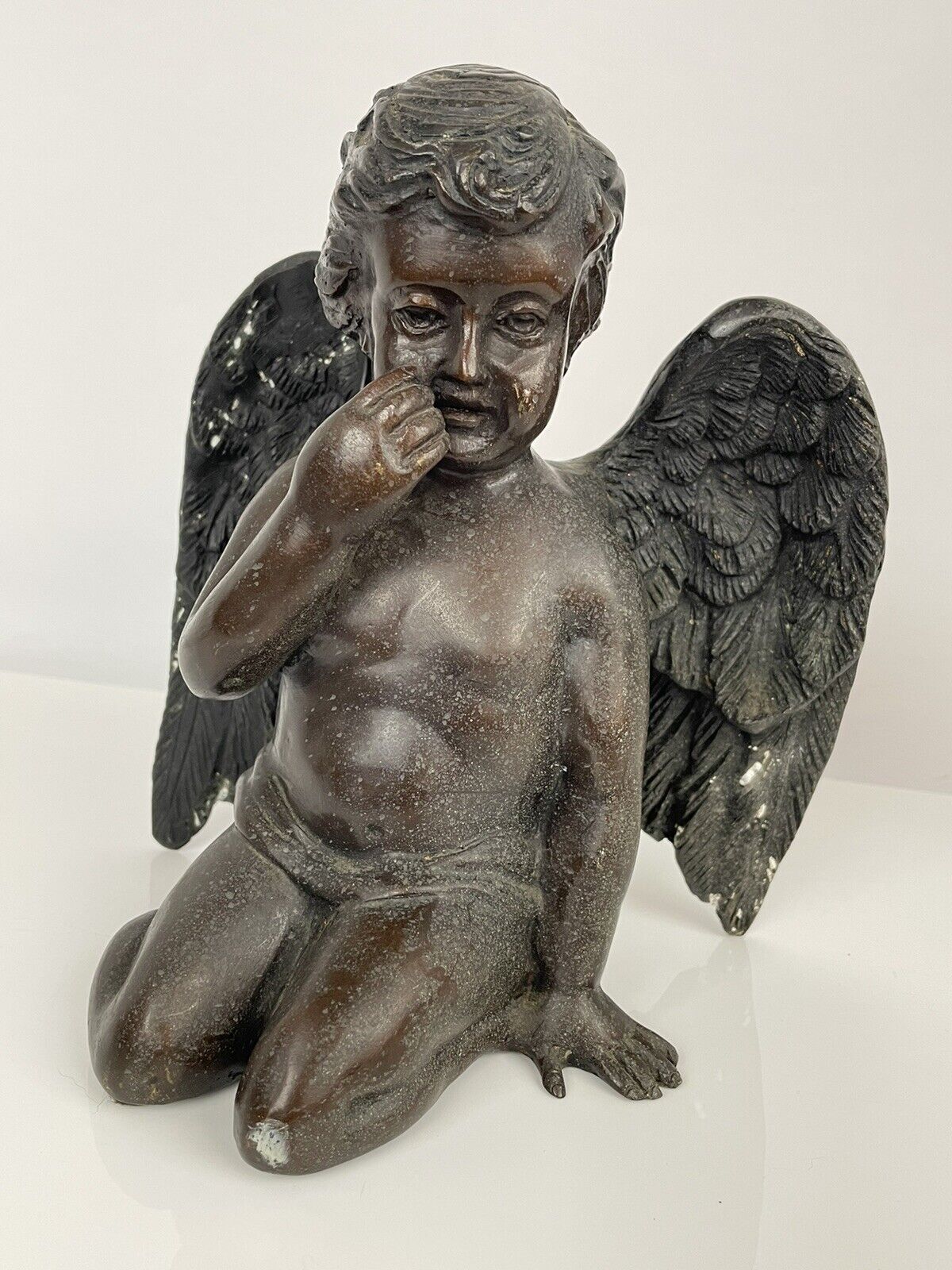 Vintage Bronze Cherub Angel Boy Sculpture Figure 6lb Religious Décor 8in” Tall