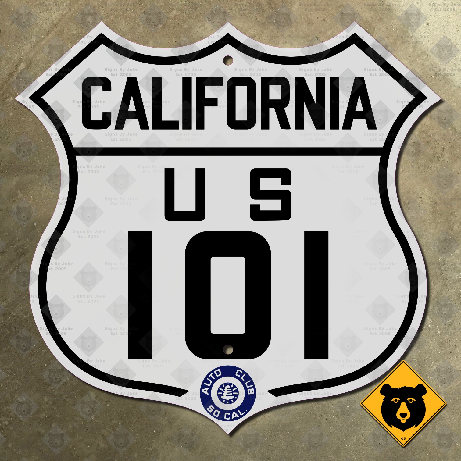 California ACSC US Route 101 highway road sign auto club AAA Los Angeles 12x11