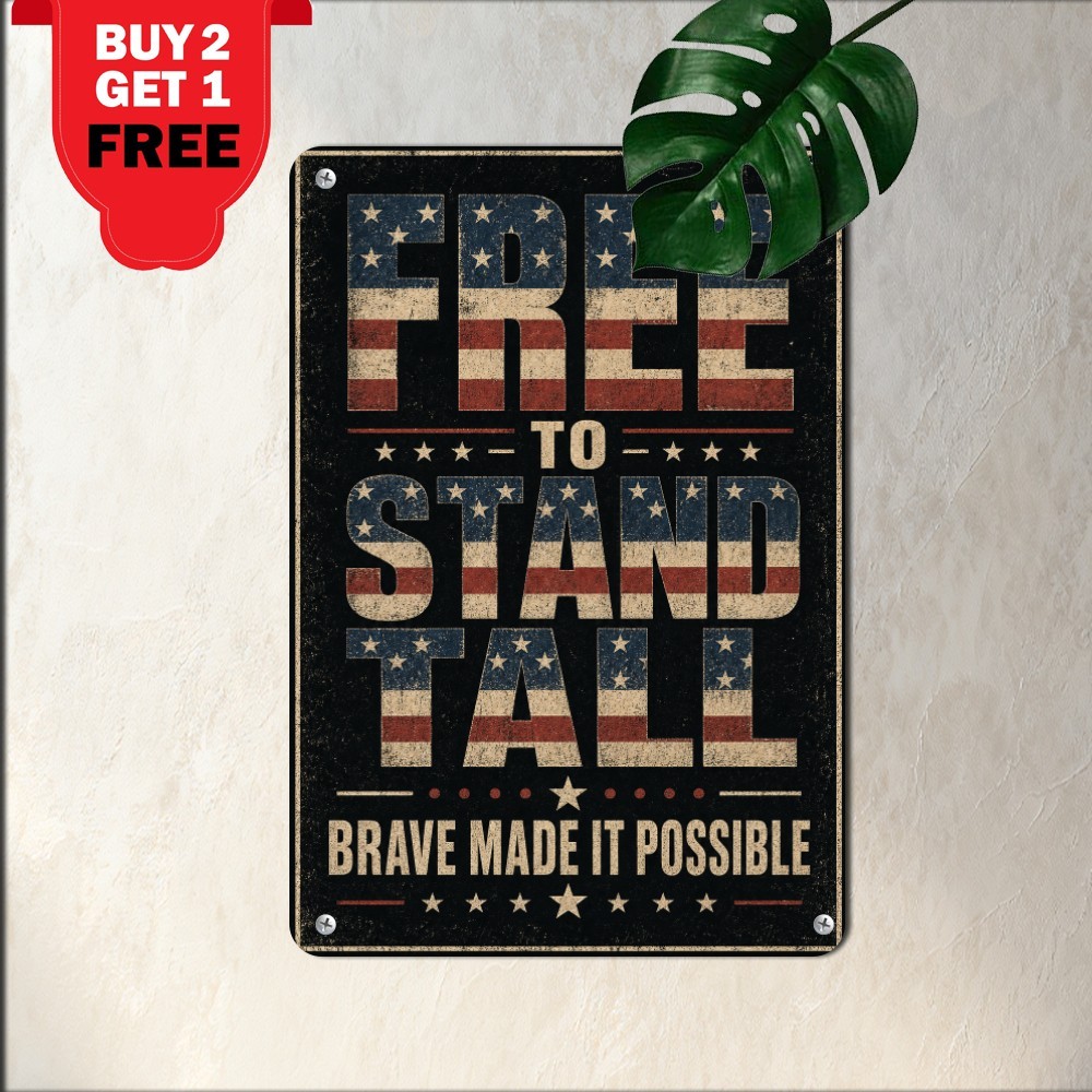 Land Of The Free Because Of Brave Sign Patriotic American Metal Wall Decor