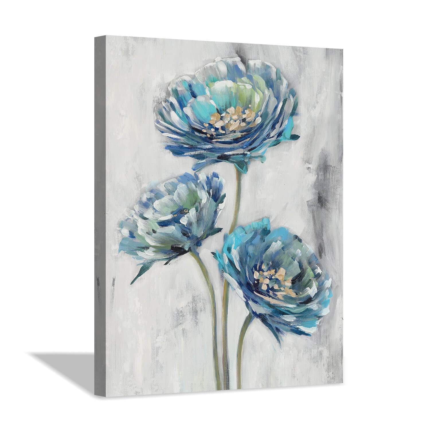 Blue Floral Canvas Wall Art 11x16 for Bathroom