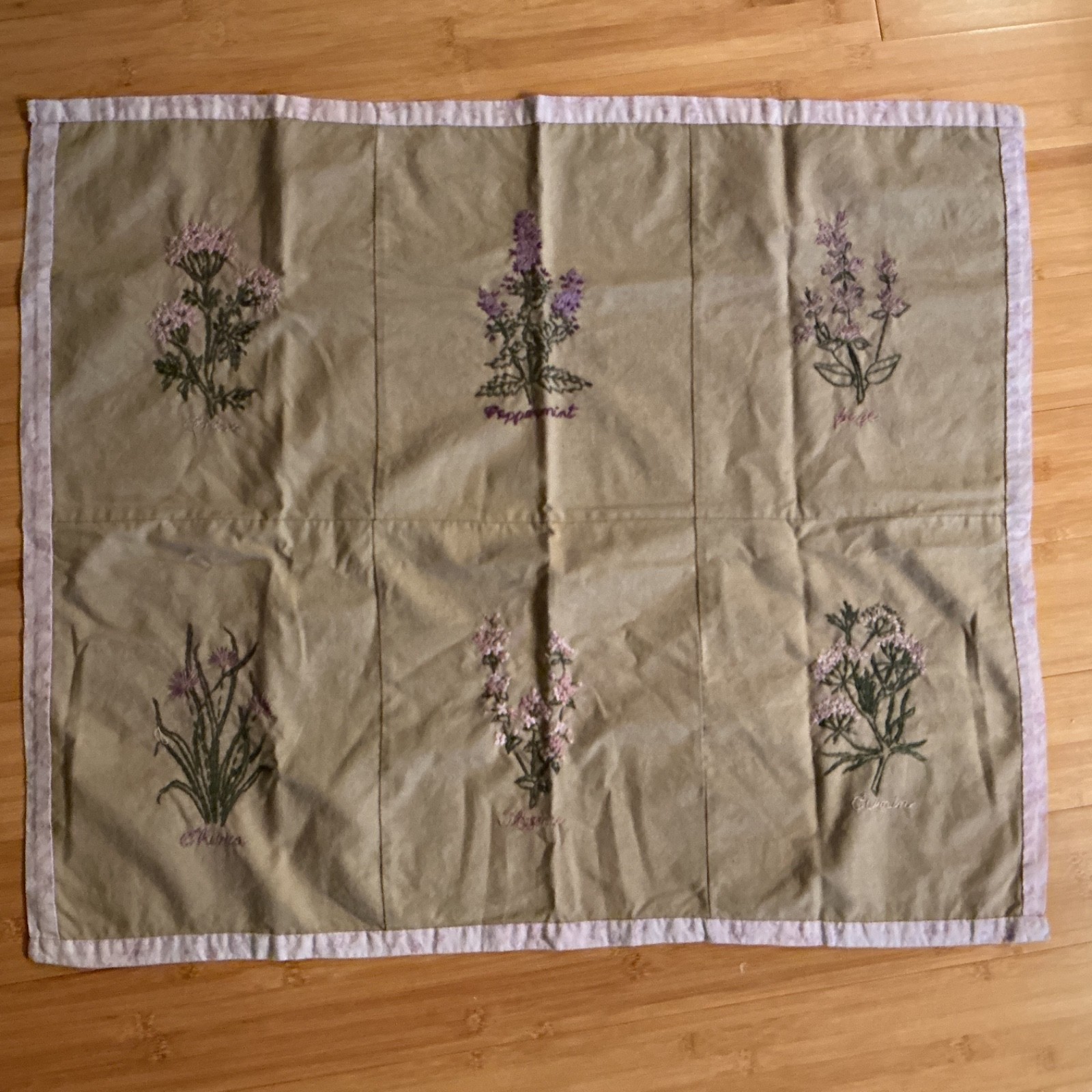 Vintage Small Embroidered Flowering Herbs Cottage Tablecloth 24\