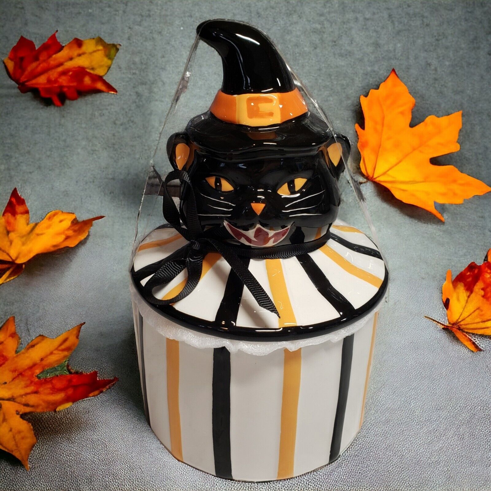 Potter’s Studio Halloween Sweet Street BLACK CAT Canister Cookie Candy Jar NEW