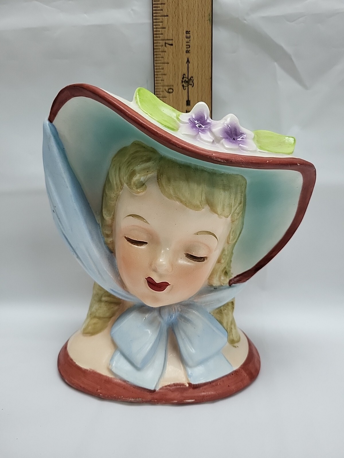 NAPCO LADY HEAD VASE WITH BONNET C3812B 6