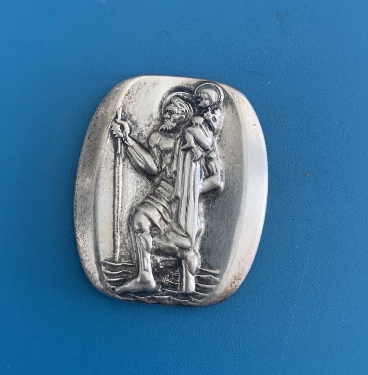 Vintage M. DE JEAN STERLING SILVER St. Christopher religious plaque 21 gram