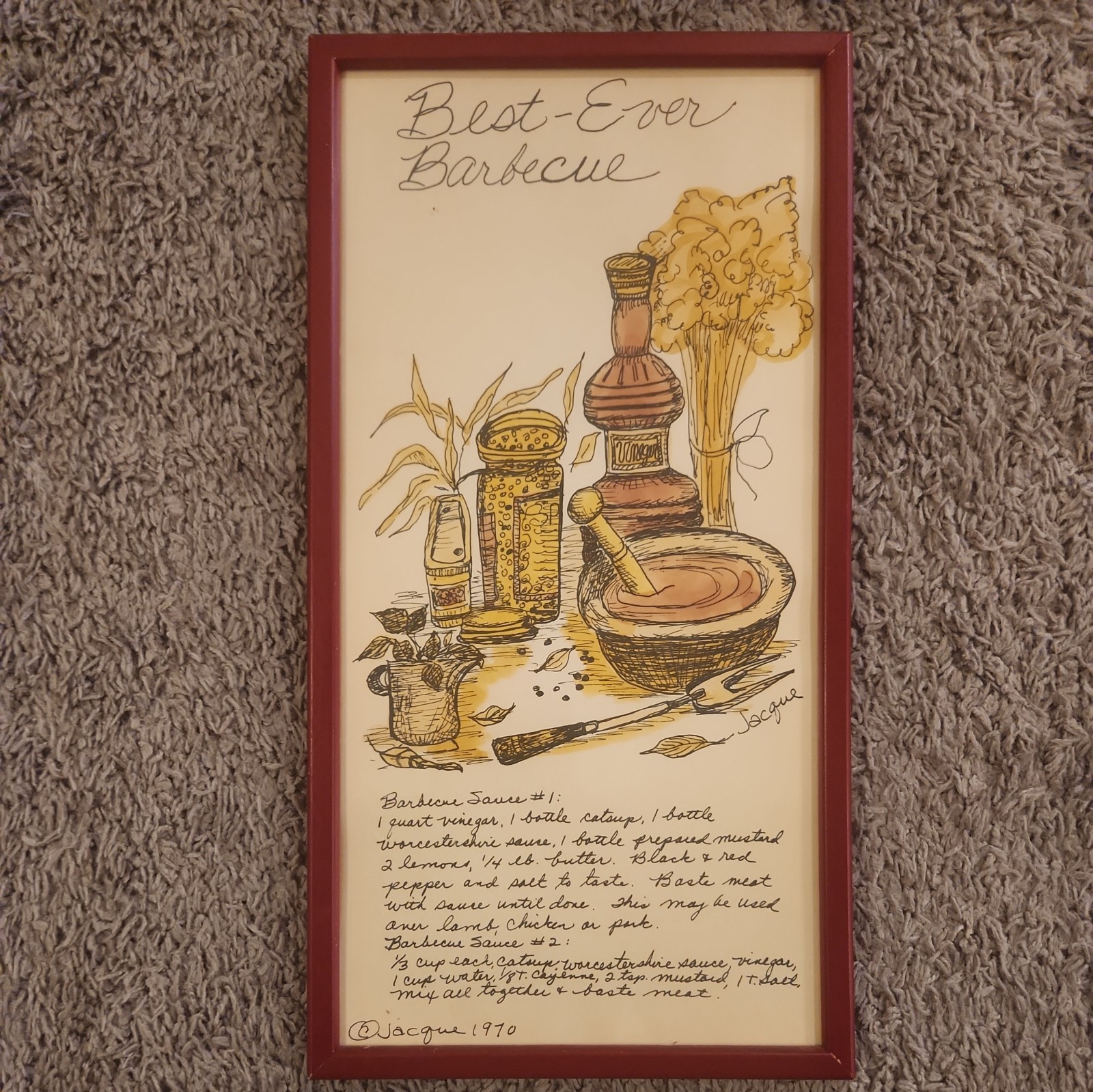 VTG Soovia Janis 1970 Soup Bread Recipe Hand Painted by Jacque Framed Art Lot 2