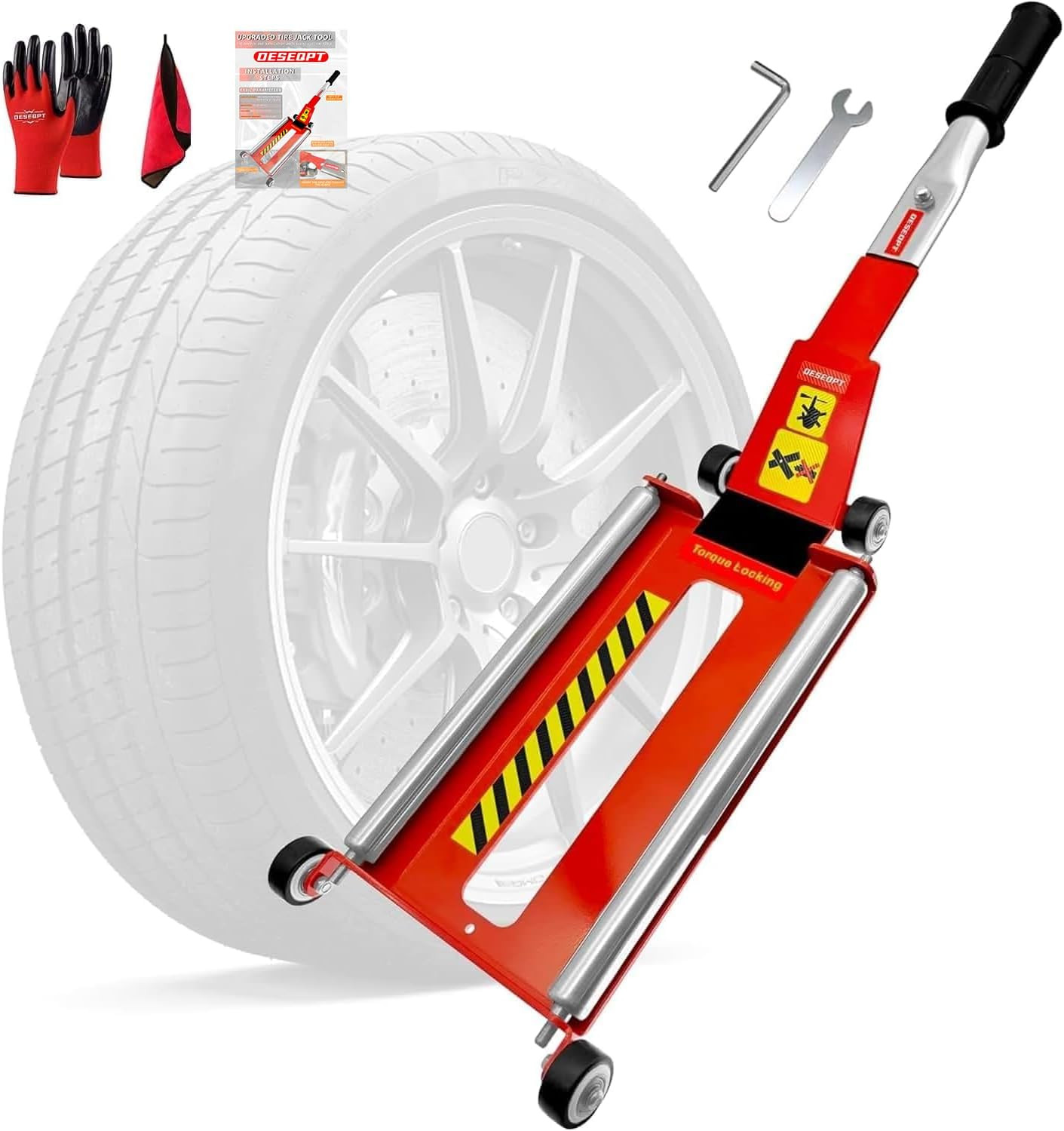 Upgraded Portable Effortless Tire Jack Tool with Roller Plate