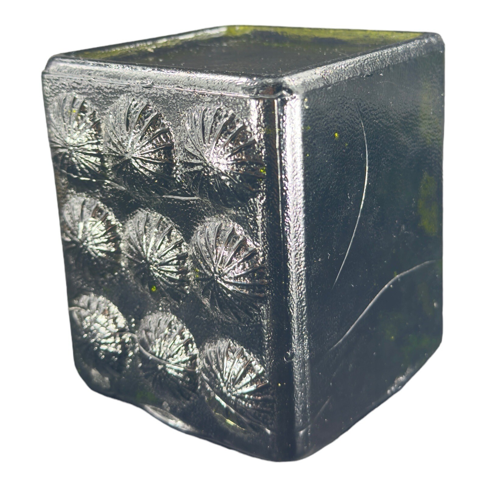 Blenko Joel Meyers Bookend Glass Ice Block Cube Stamped Pinwheel Heavy Single