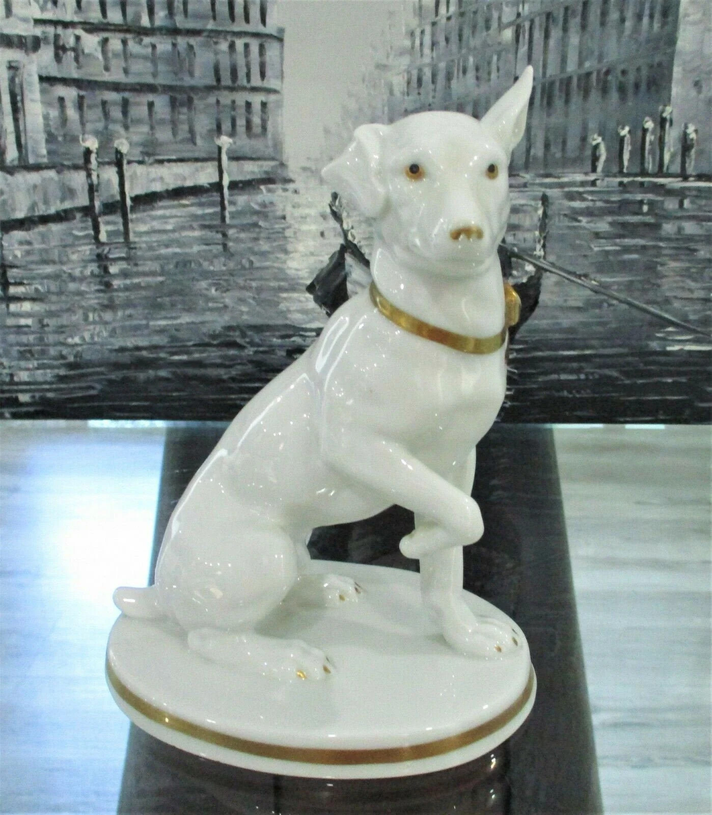 Rare Antique Art Deco Porcelain Dog Figurine Metzler & Ortloff 1930. Germany