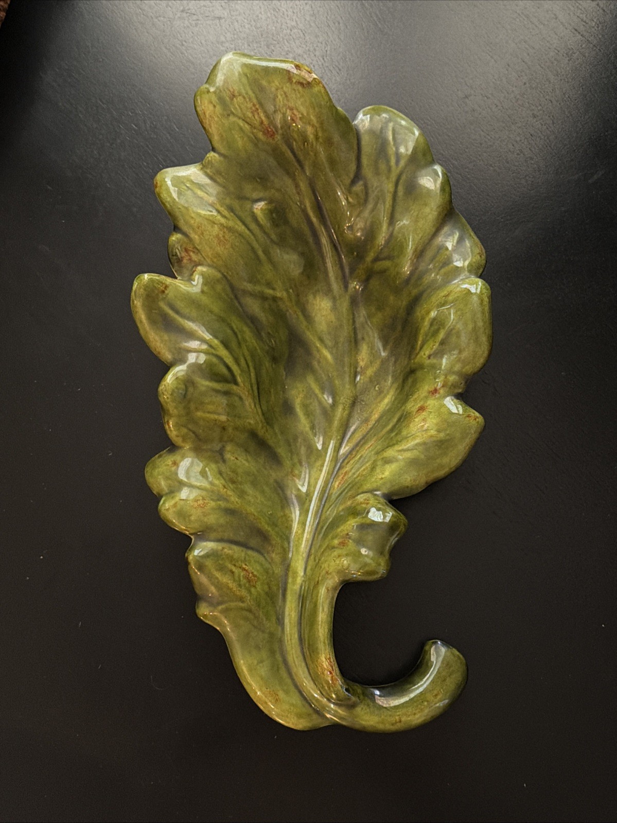 Vintage Nita Peebles Signed Studio Pottery 13” Green Leaf Dish Tray MCM Vintage Nita Peebles Signed Studio Pottery 13” Green Leaf Dish Tray MCM
