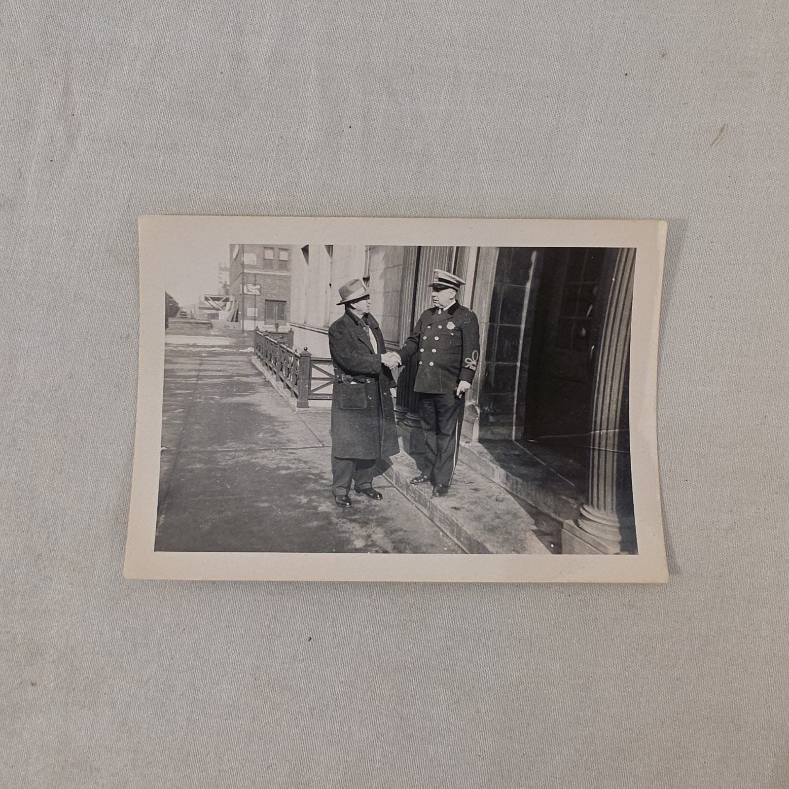 Vintage 1946 Photo Omaha Nebraska Police Captain & Man Handshake Historical