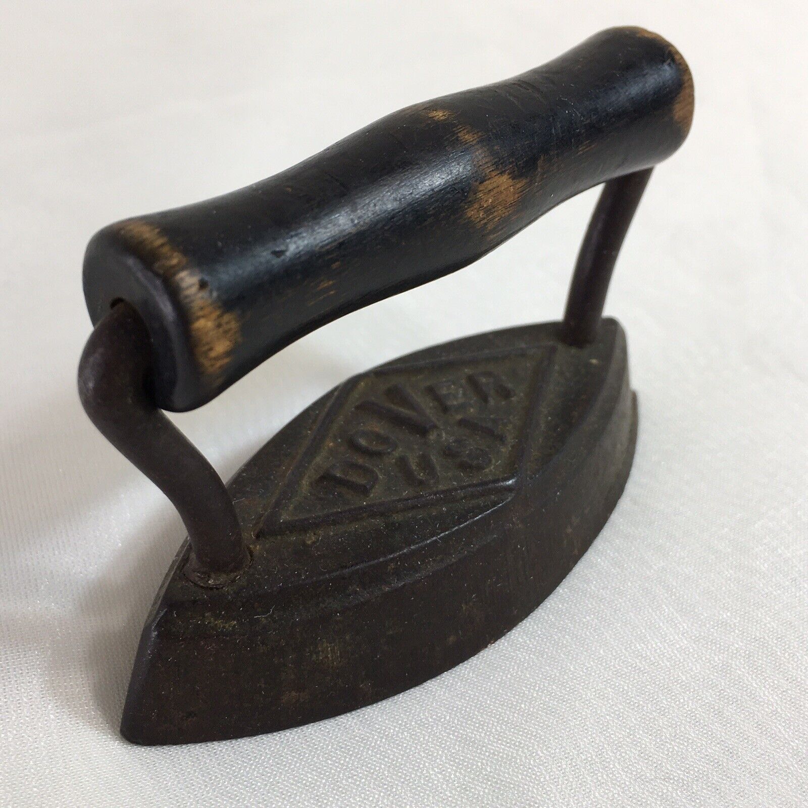 3.5” Miniature Clothes Iron, Dover USA, Cast Iron, Wood Handle, Vintage❤️