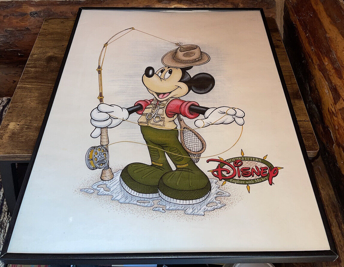 Mickey Mouse - Disney - “Fishing” - Vintage Framed Print - 20.5”x16.25”