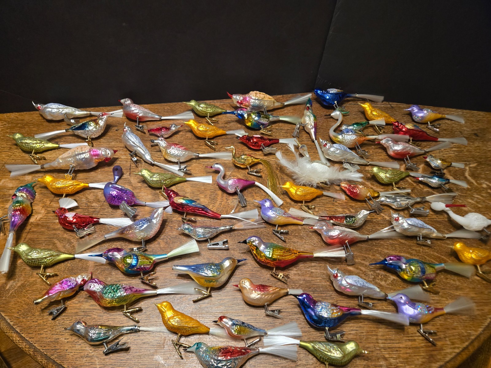 Lot/61 Vintage Mercury glass clip on bird ornaments