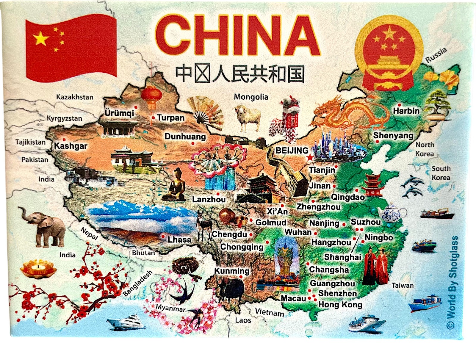 China Graphic Map and Attractions Souvenir Fridge Magnet 2.5\