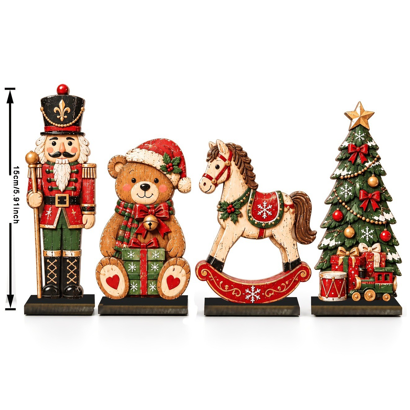 Wooden Christmas Figurines Set Retro Style Desktop Decor