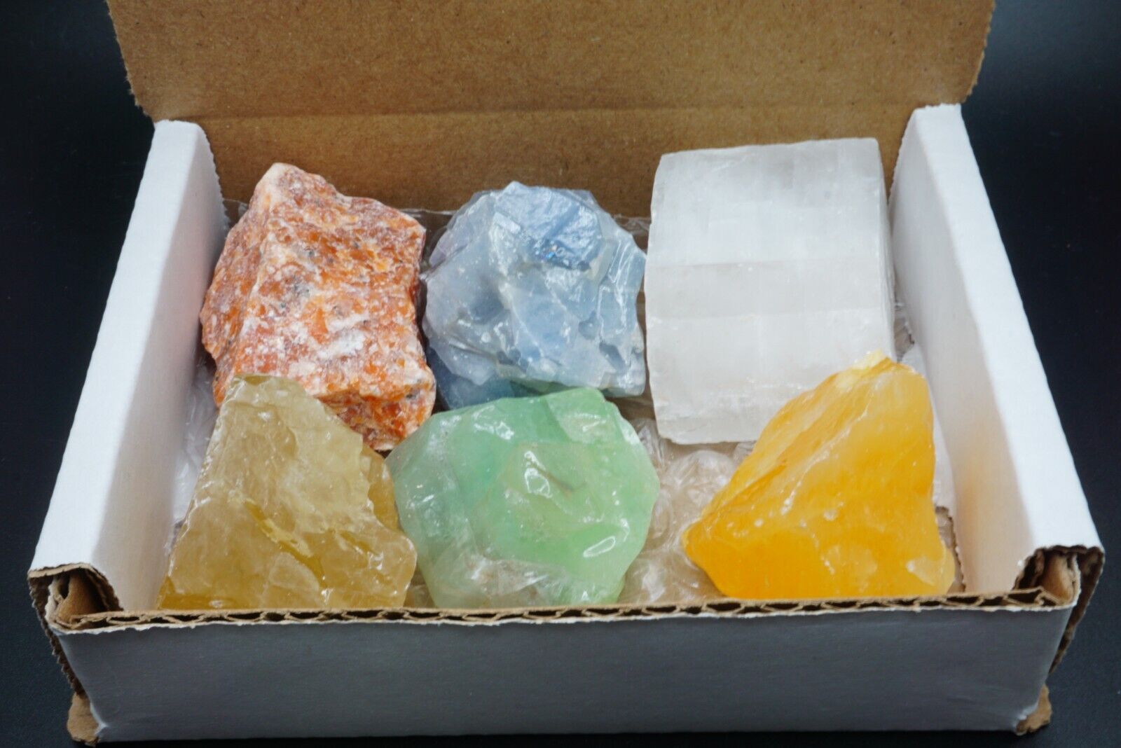 Calcite Collector Box Blue Orange Emerald Orchid Honey Optical Calcite Crystals
