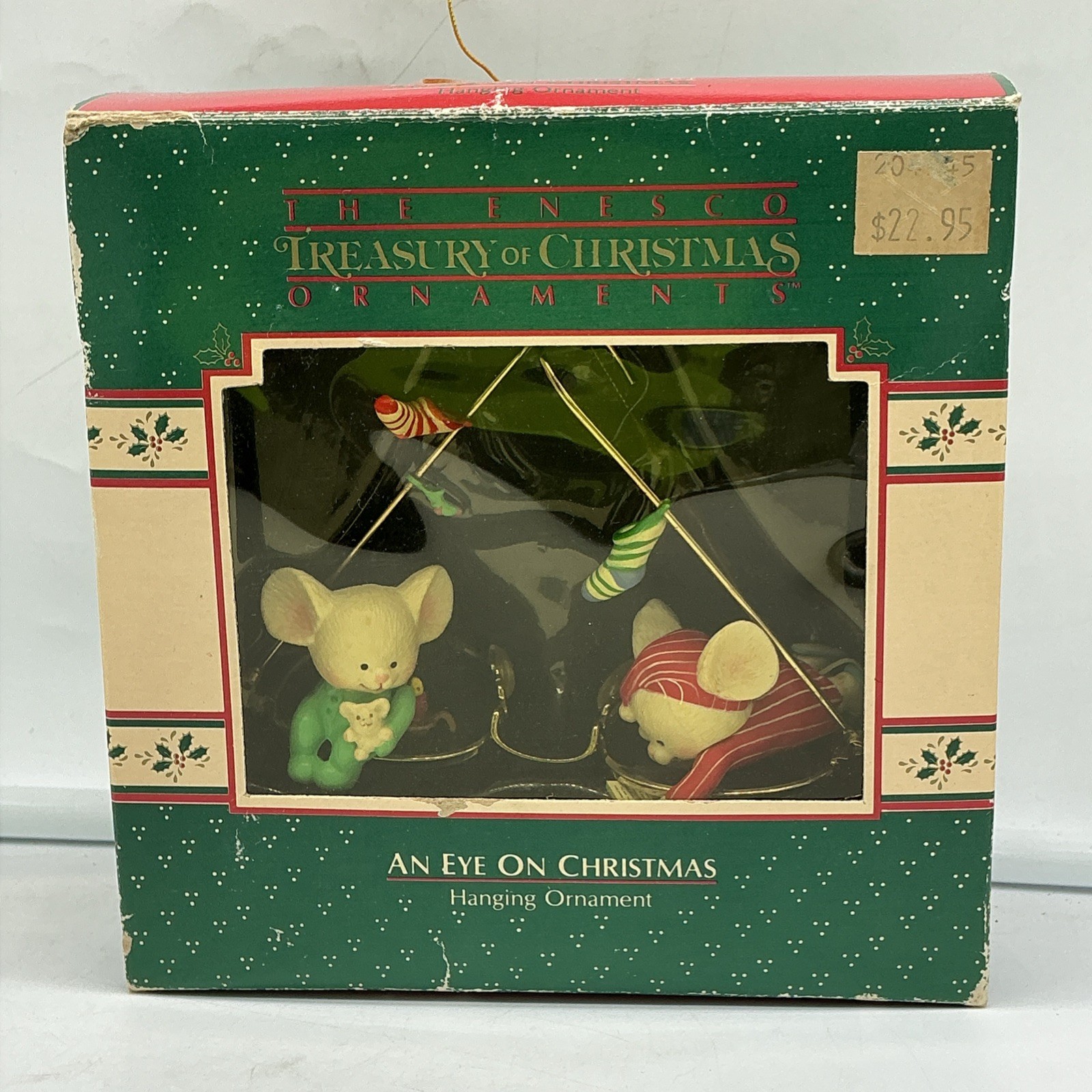 VTG 1988 Enesco Treasury An Eye On Christmas Mouse Glasses Ornament in Box
