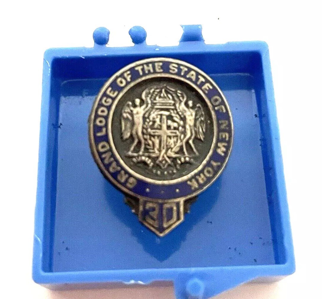 Freemason Grand Lodge New York State 30 Year Lapel Pin Tie-Tac Blue/Silver Tone