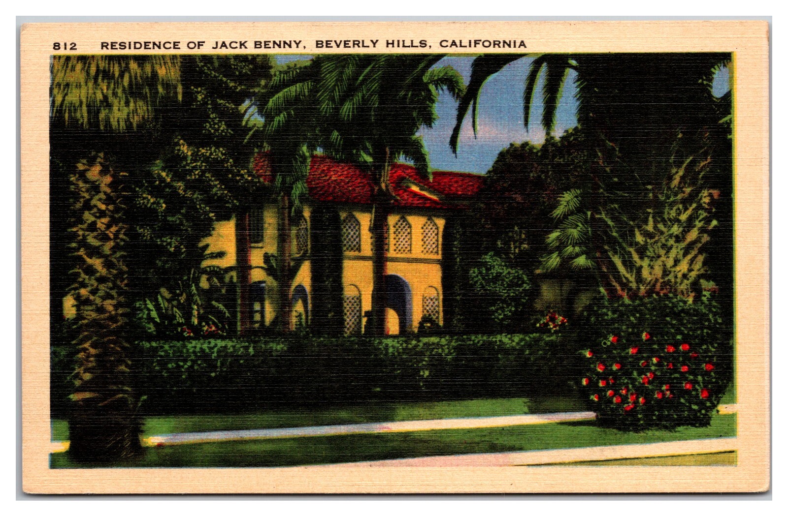 Elegant Home Of Jack Benny Beverly Hills California Palm Tree Hedges Sidewalk