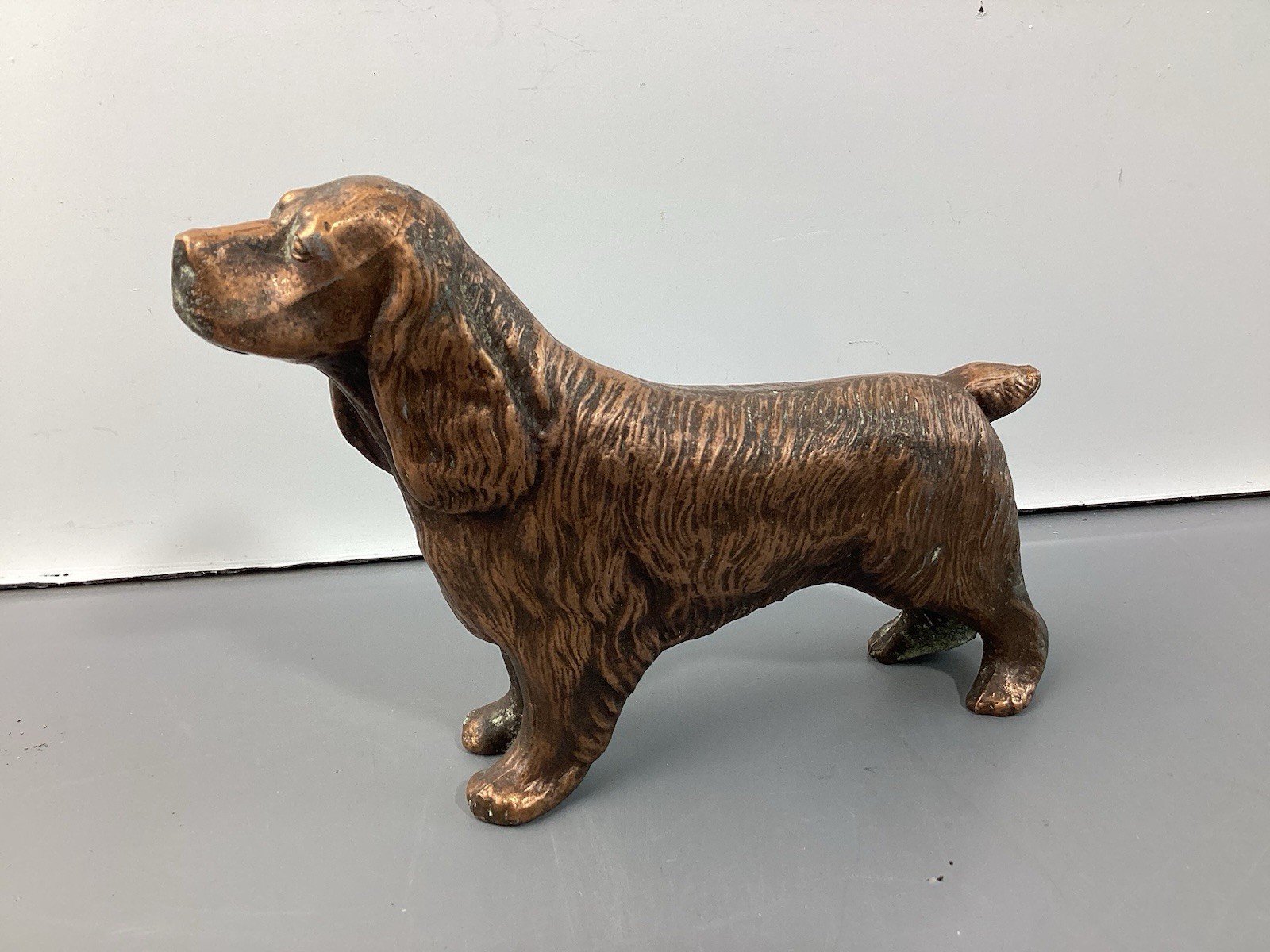Vintage Copper Tone Cast Metal Spaniel Dog Figurine Statue Vintage Copper Tone Cast Metal Spaniel Dog Figurine Statue