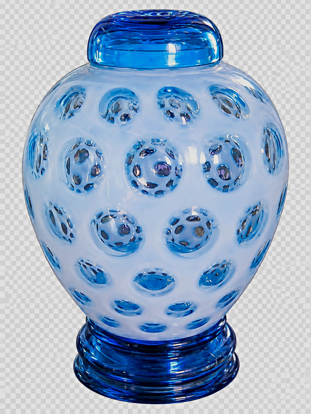 Vintage Fenton Blue Opalescent Coin Dot Ginger Jar with Lid & Pedestal Stand