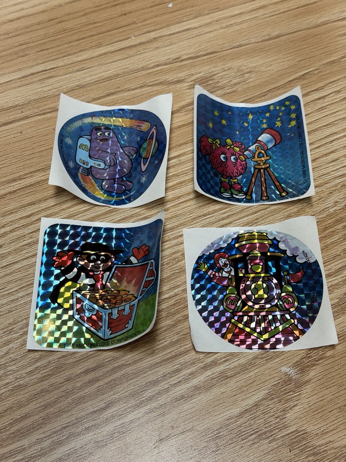 Amazing Set Of (4) Vintage 1980s McDonald\'s Holographic Stickers NOS