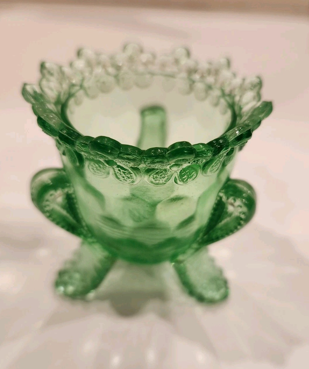 Vintage Degenhart Green Uranium Glass Forget-Me-Not Toothpick Holder UV Glow
