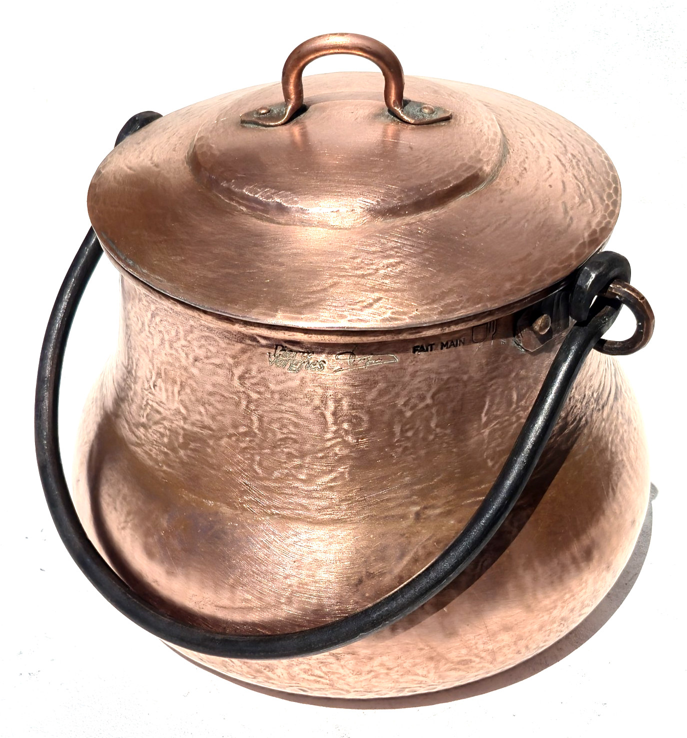 Vintage French Copper Pot Cauldron Hammered Tin Lined Pierre Vergnes 5.5lbs