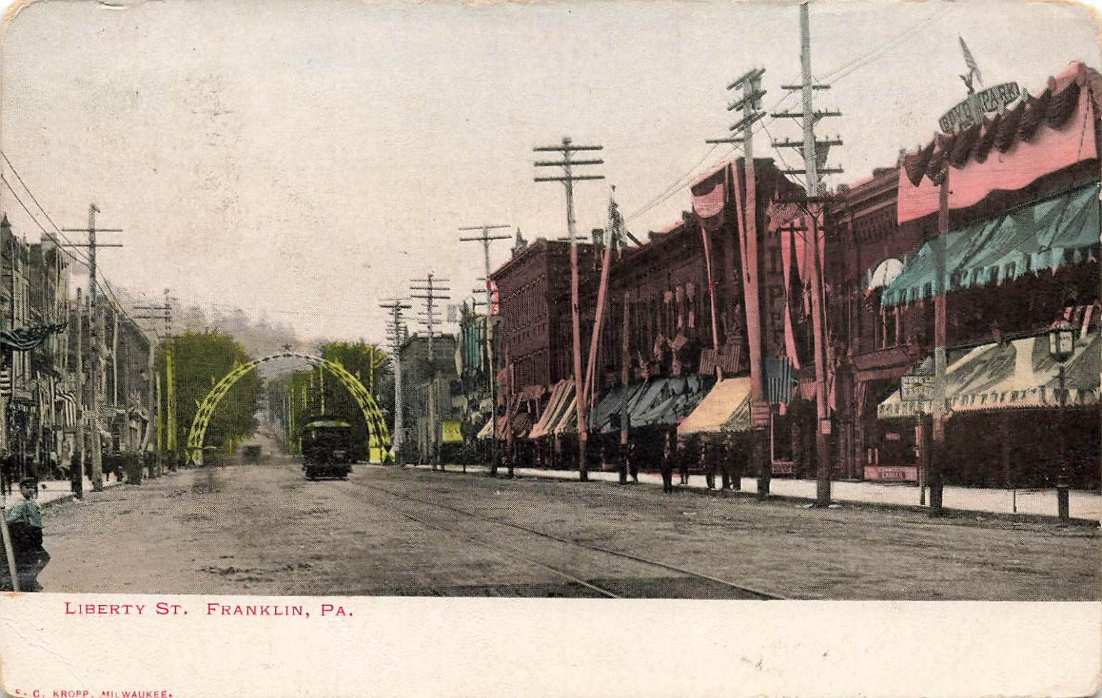 1906 PENNSYLVANIA POSTCARD: TROLLEY ON LIBERTY ST., FRANKLIN, PA UND/B 1906 PENNSYLVANIA POSTCARD: TROLLEY ON LIBERTY ST., FRANKLIN, PA UND/B