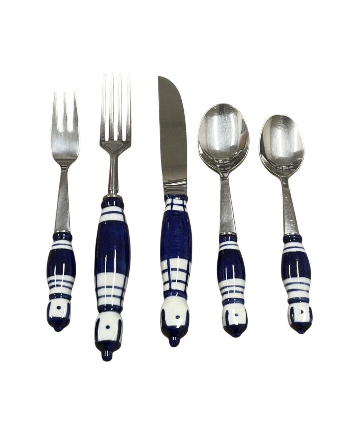 Rosenthal 5 pc Grill Blue Place Setting Stainless Porcelain Flatware Silverware