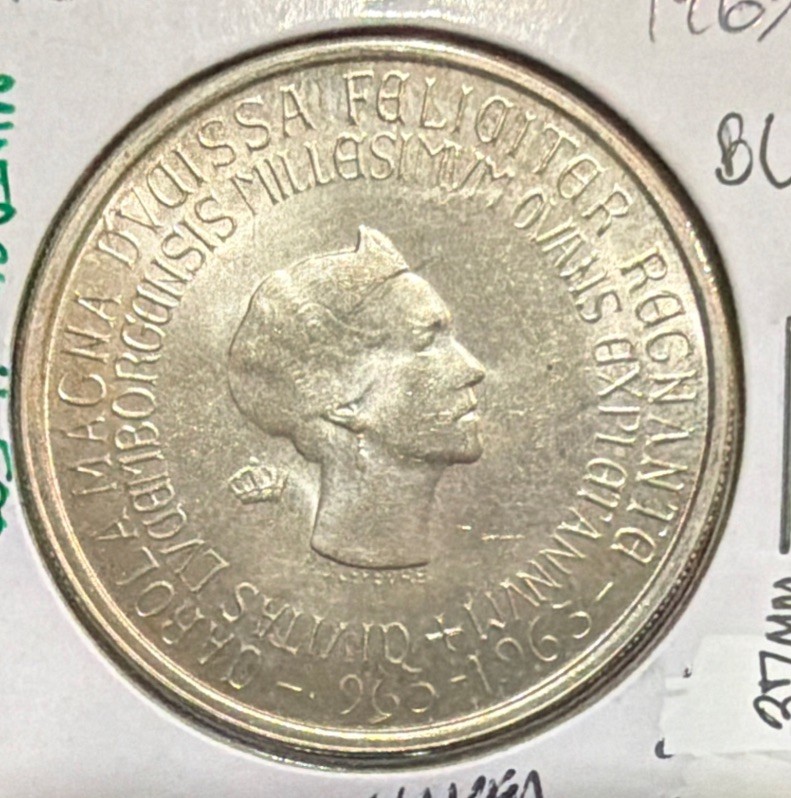 1963 Luxembourg 250 Francs UNCIRCULATED Silver Coin-37MM-KM#53.1-MINTAGE=11,500