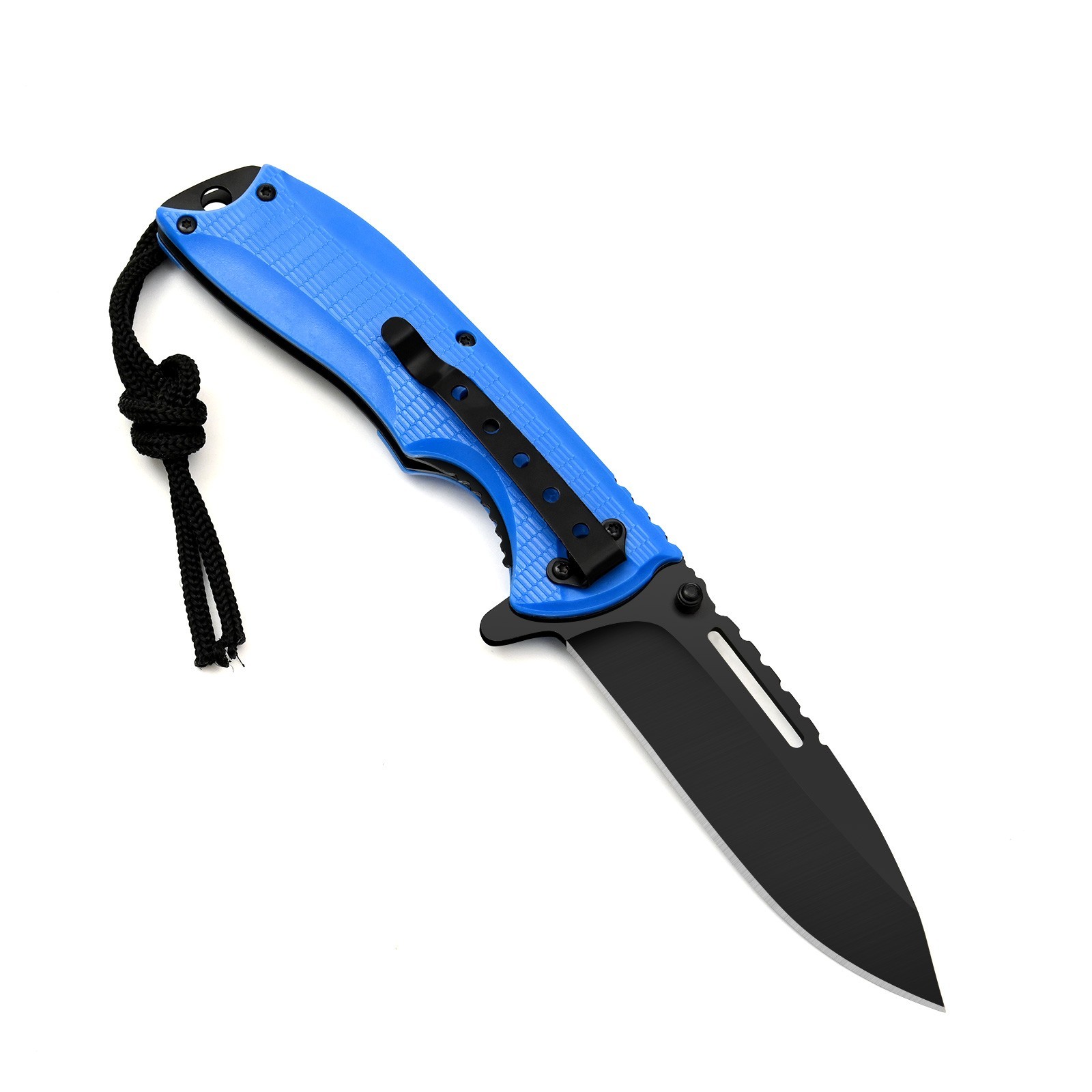 5\'\' Spring Assited Folding Knife Pocket Knife with Tie Strap Camping knife Blue