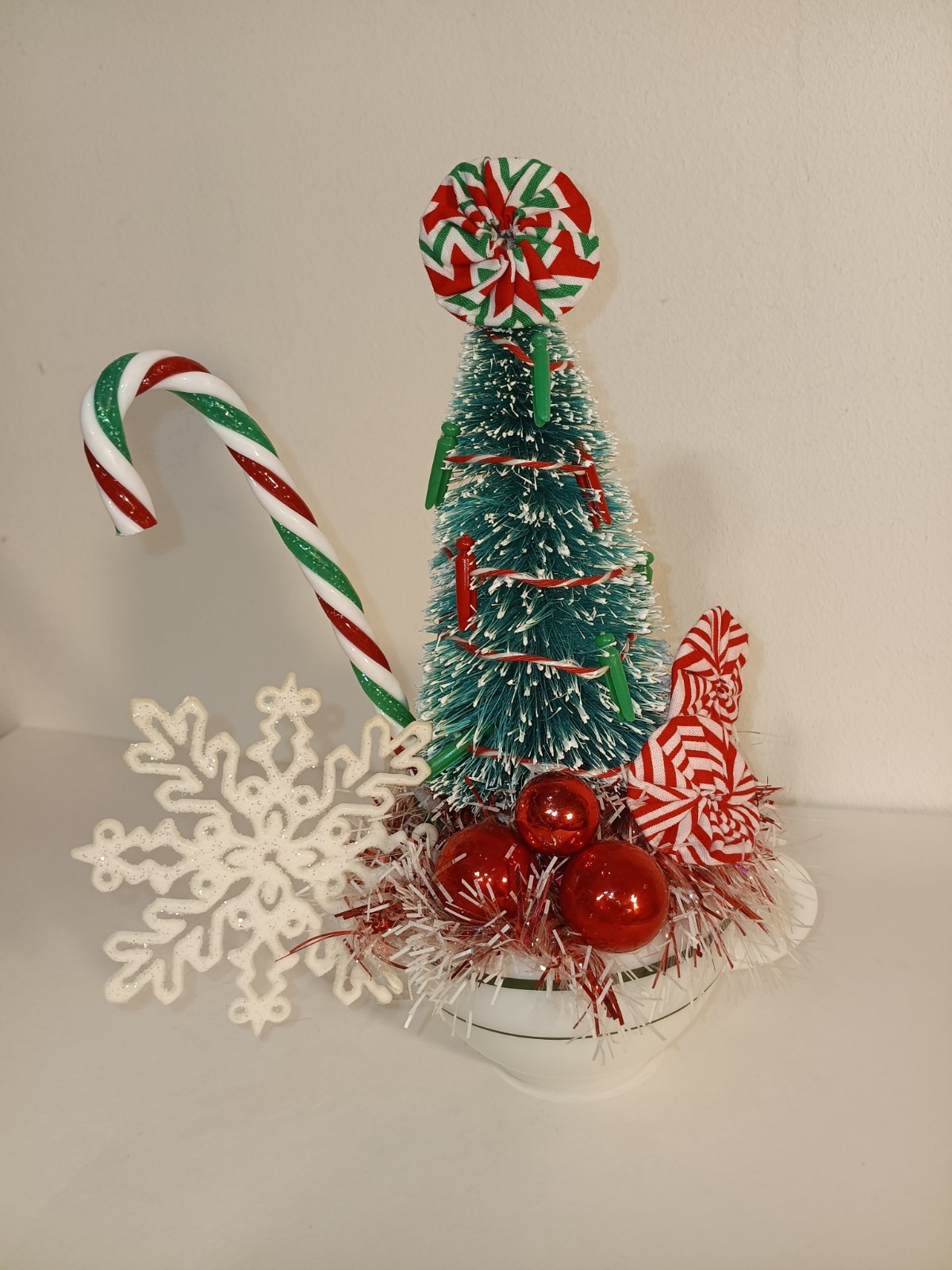 Christmas Bottle Brush Tree Treats Kitschy Kitchen Mug Assemblage Farmhouse