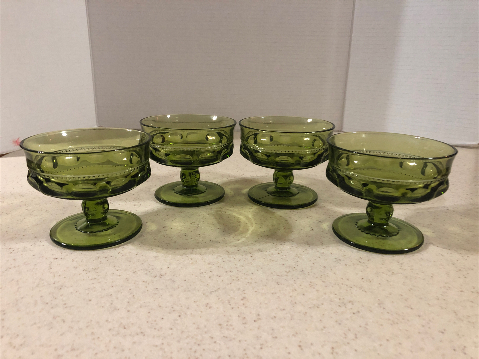 INDIANA GLASS GREEN KINGS CROWN THUMBPRINT SHERBERT DISHES   SET OF 4