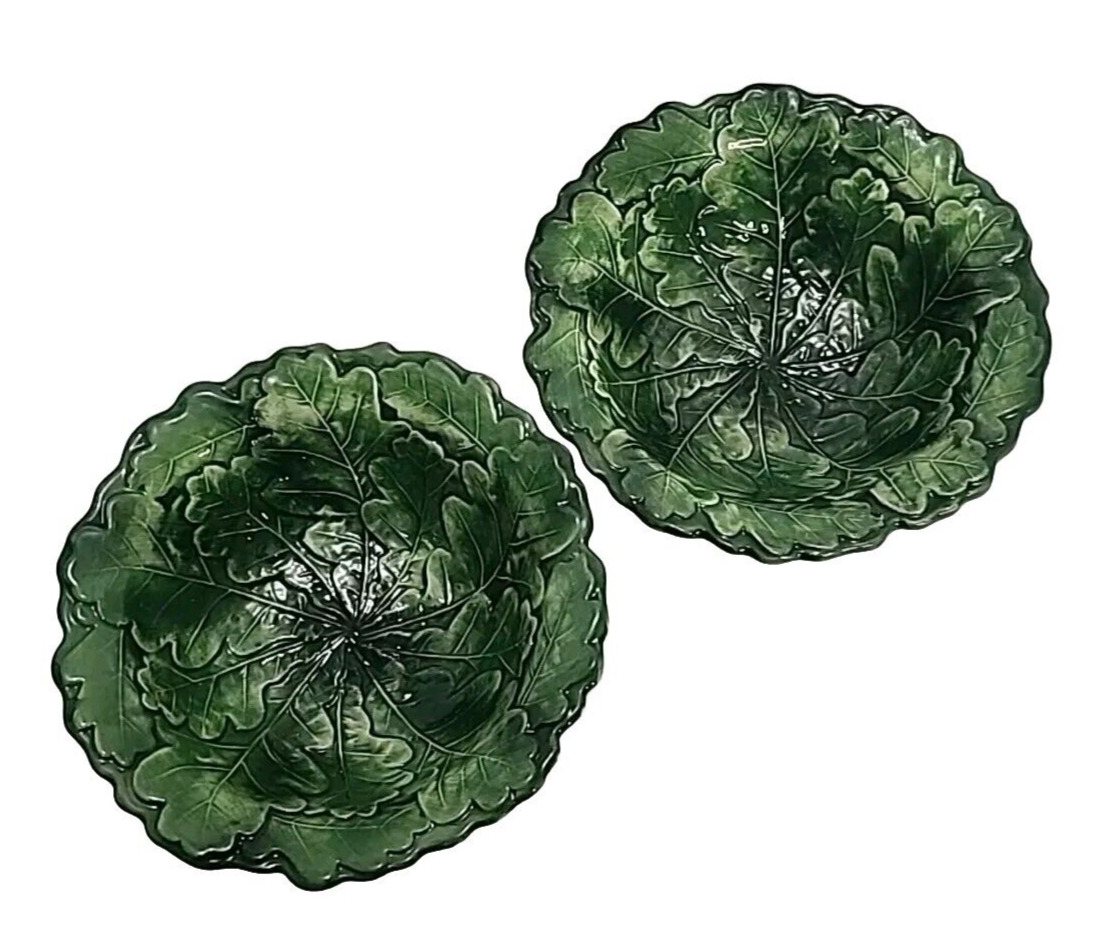 2 Vnt Vietri Italian Handmade Bowl Lettuce Cabbage Leaf 7026/18 HandPainted 1995