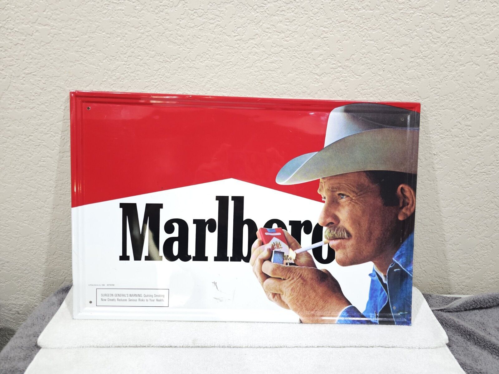 Vintage Marlboro Man Cigarette Sign Advertising Collectible 1990s Metal Tin