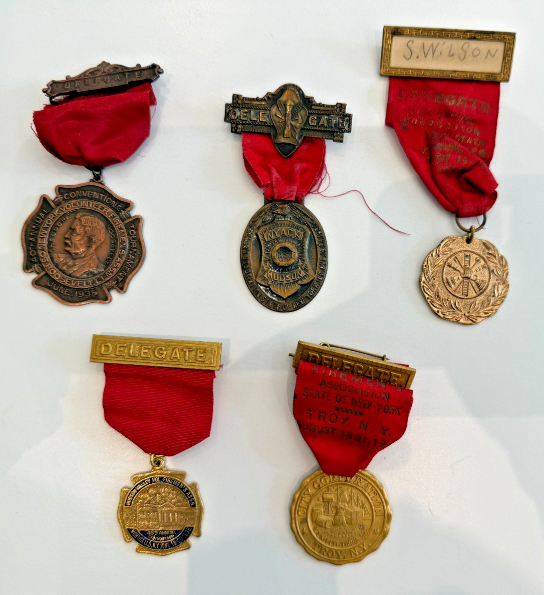 Collection of Vintage Firemen's Convention Delegate Badges (c. 1930-1935) Collection of Vintage Firemen's Convention Delegate Badges (c. 1930-1935)