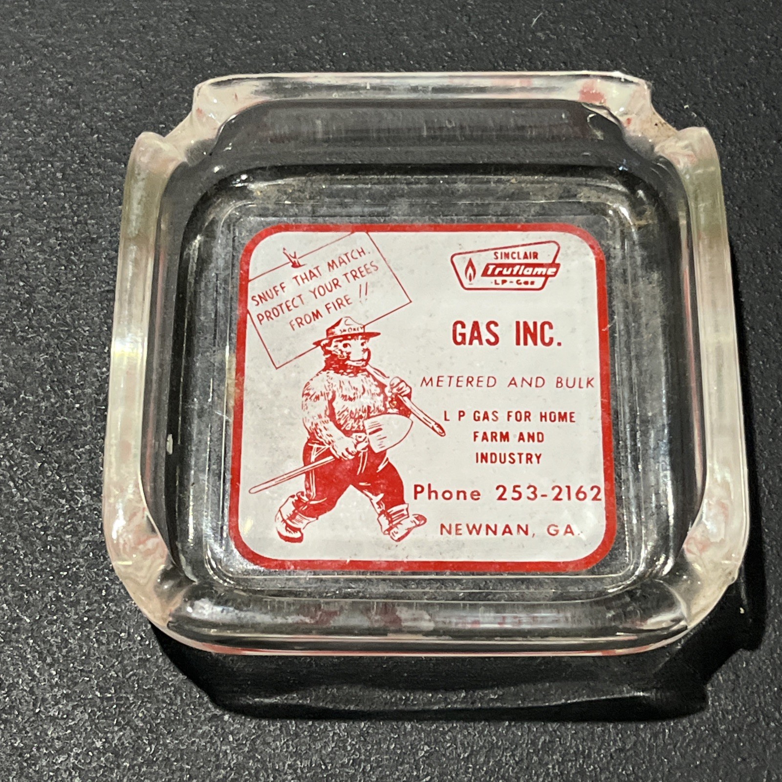 Vintage Smokey Bear. Sinclair Gas- Glass Ashtray-Georgia