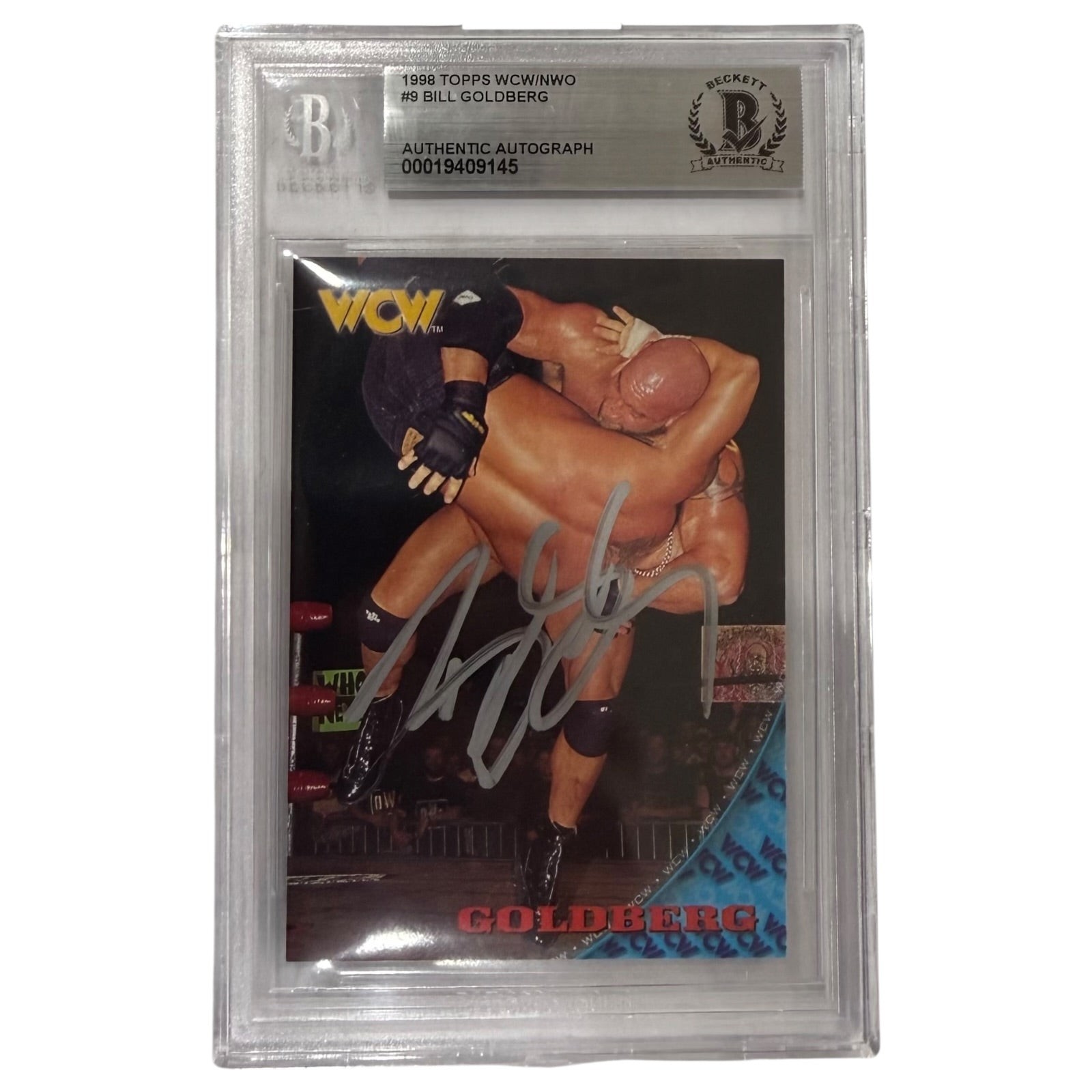 Bill Goldberg Autographed 1998 Topps WCW NWO Wrestling Rookie Card #9 - Beckett