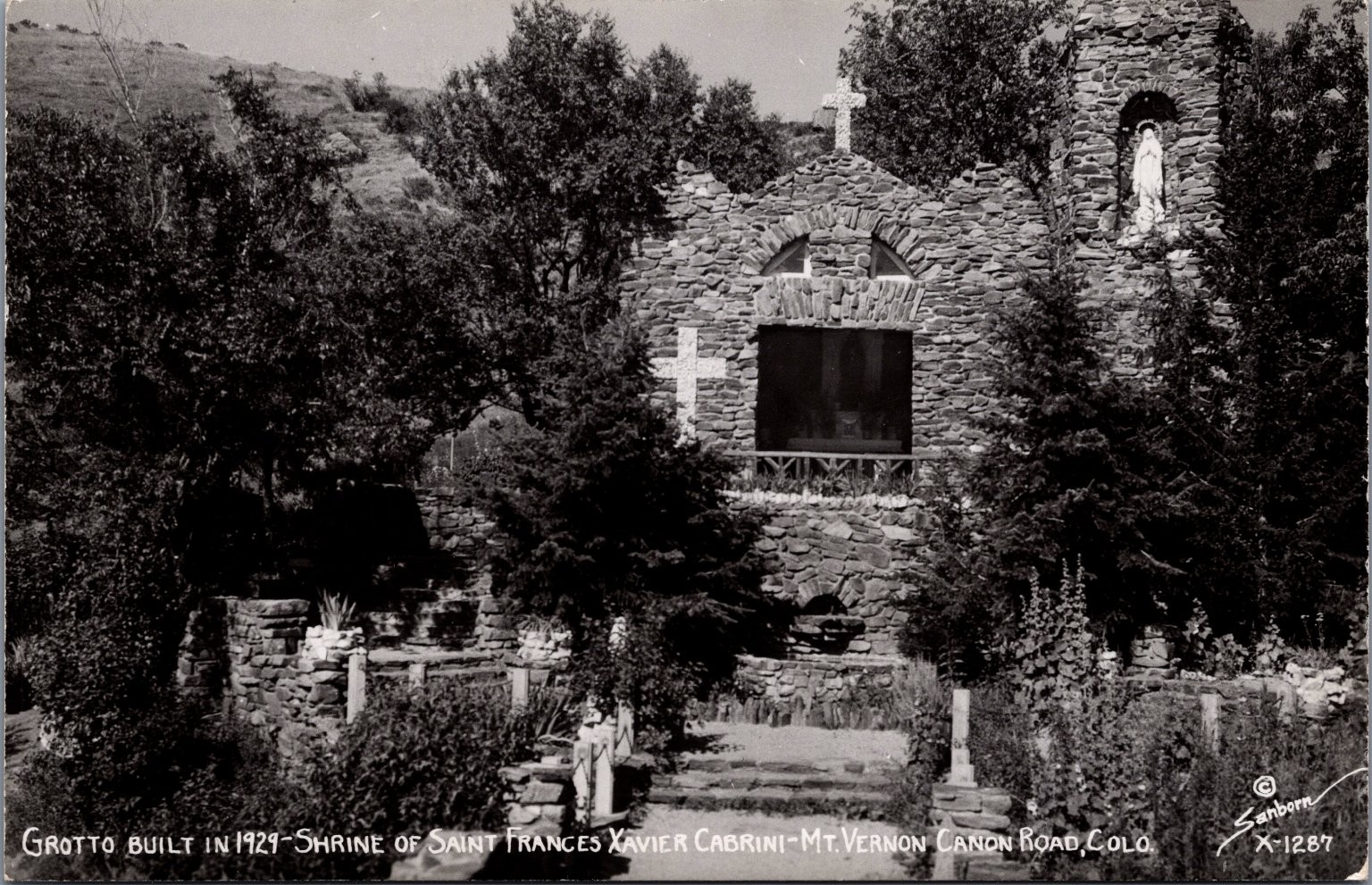 Sanborn RPPC Shrine Saint Frances Cabrini Grotto Mt Vernon Canon Road COLO 1930s