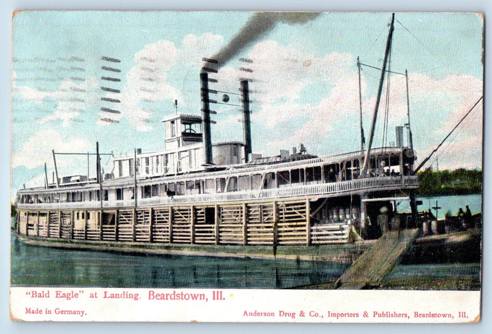c1907 Beardstown Illinois IL Vintage Postcard Bald Eagle Landing Exterior View