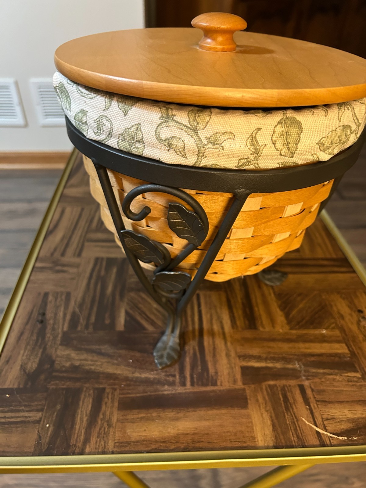 2004 Longaberger J.W. Collection Full-size Basket with decorative iron base